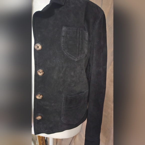 VINTAGE 100% pig suede Sarah chapman button front short jacket in Black Size S/M - Picture 12 of 16